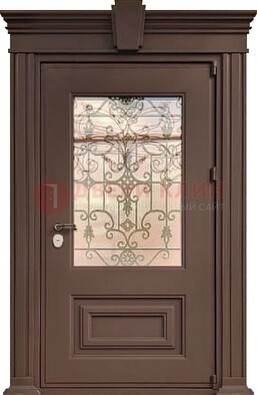 Металлическая дверь со стеклом и ковкой в классическом стиле ДСК-185